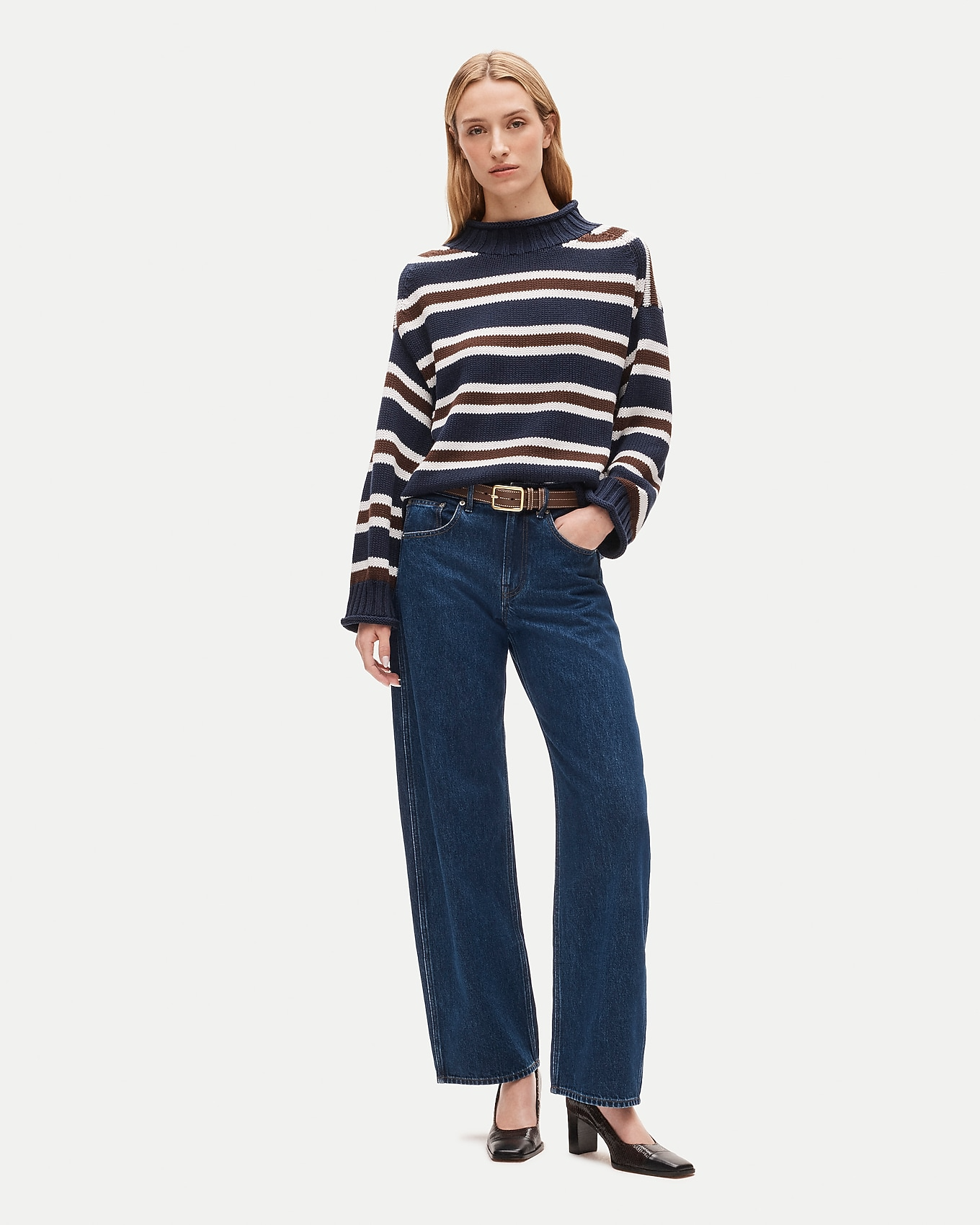 Striped Mock Neck Sweater